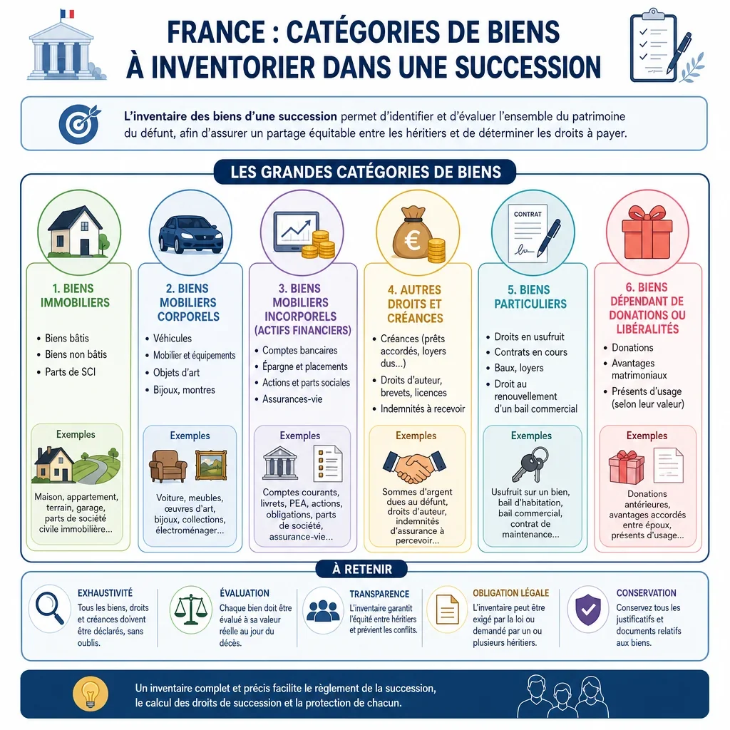 Catégories de biens à inventorier dans une succession