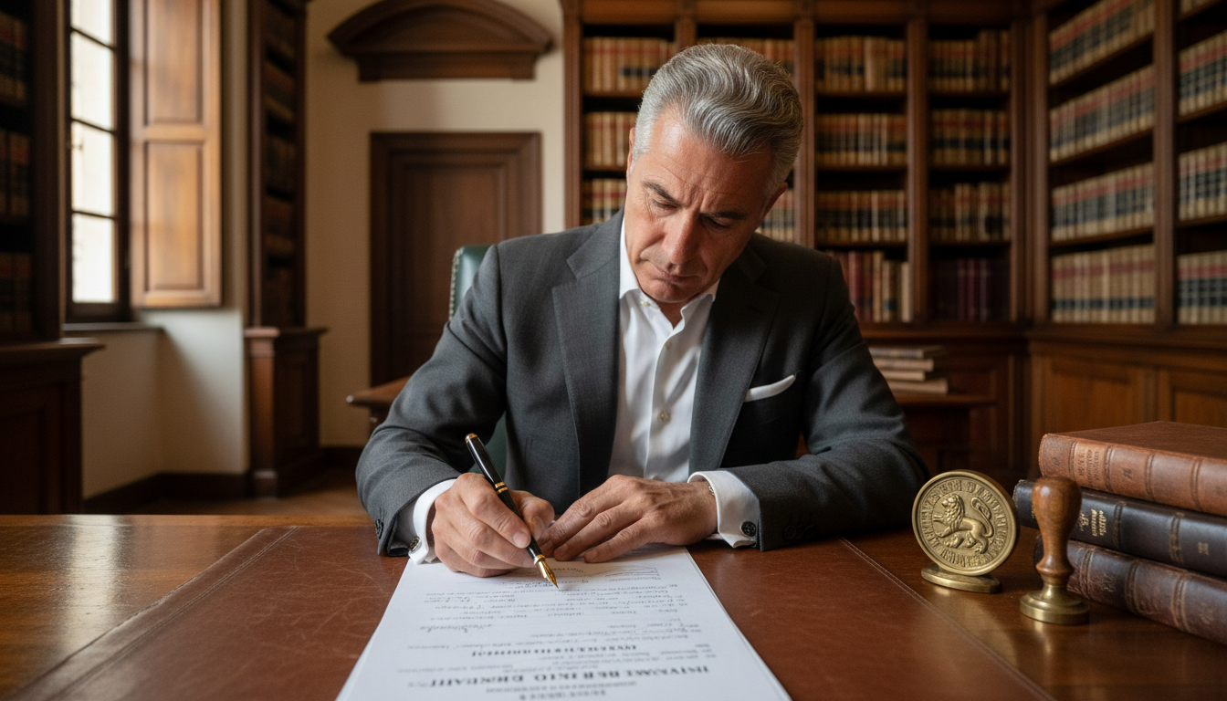 Notary signing heir goods inventory form.