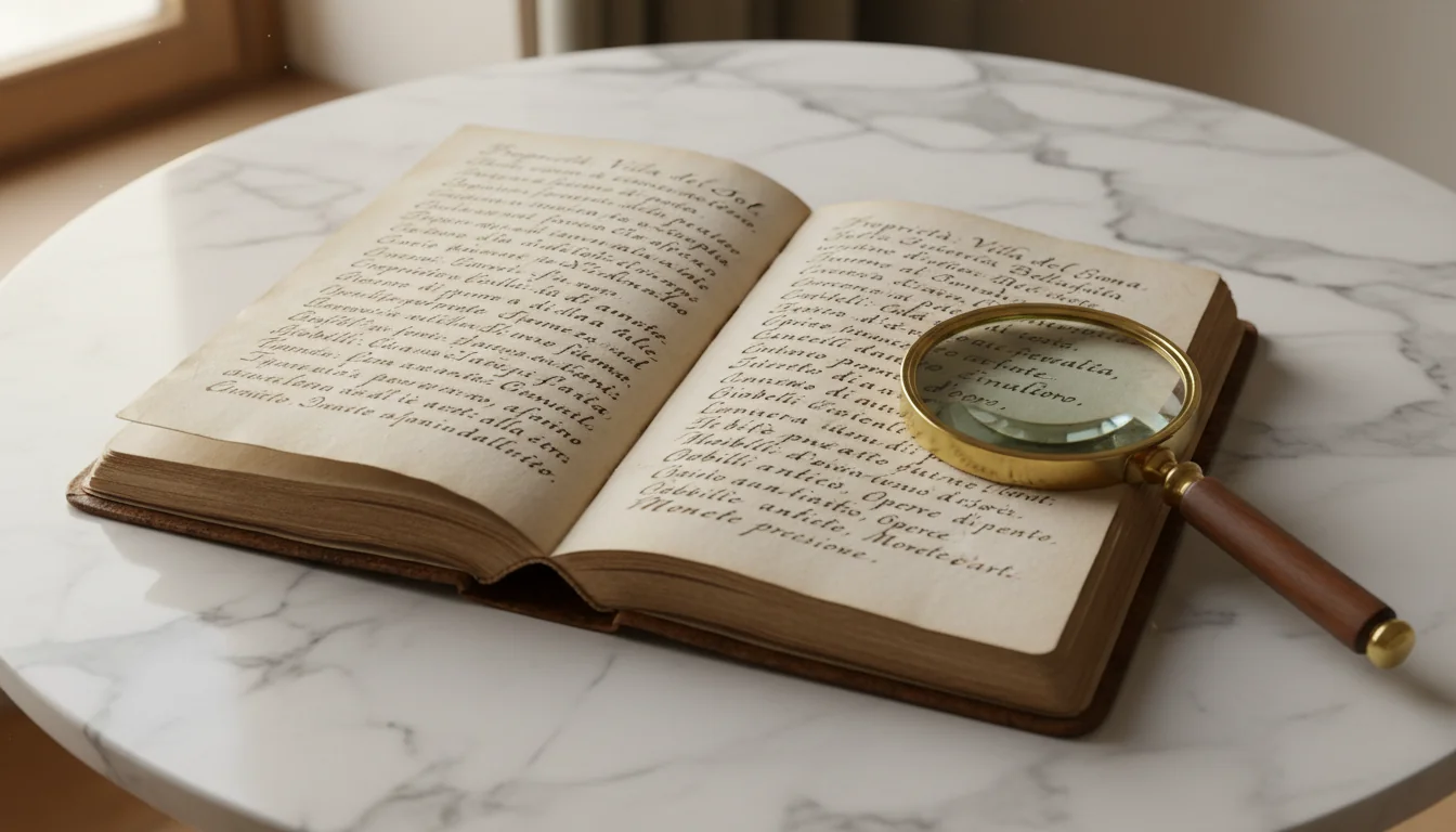 Open ledger showing estate asset list.