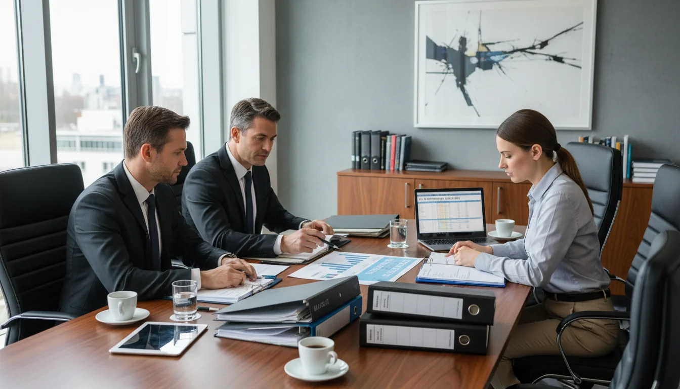 Legal team discussing asset compliance