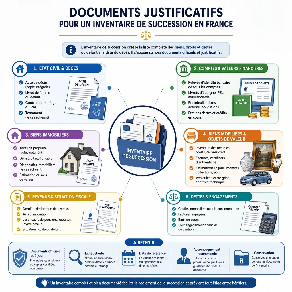 Documents justificatifs pour un inventaire de succession