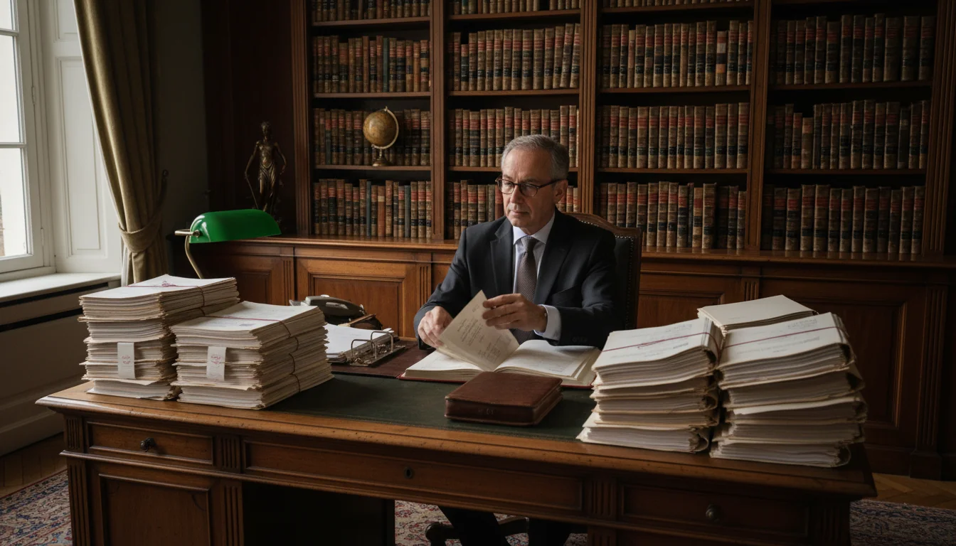 French notary reviewing legal documents