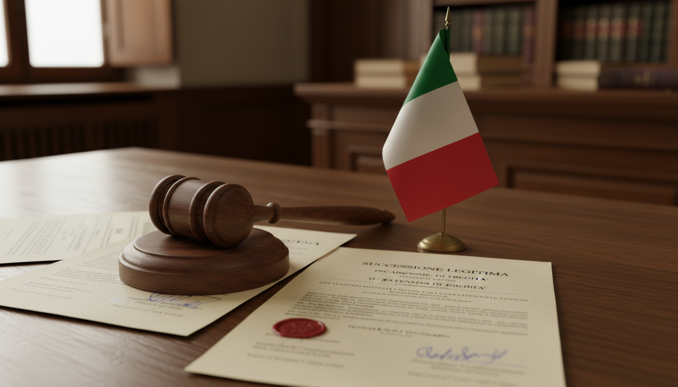 Gavel and Italian flag with documents