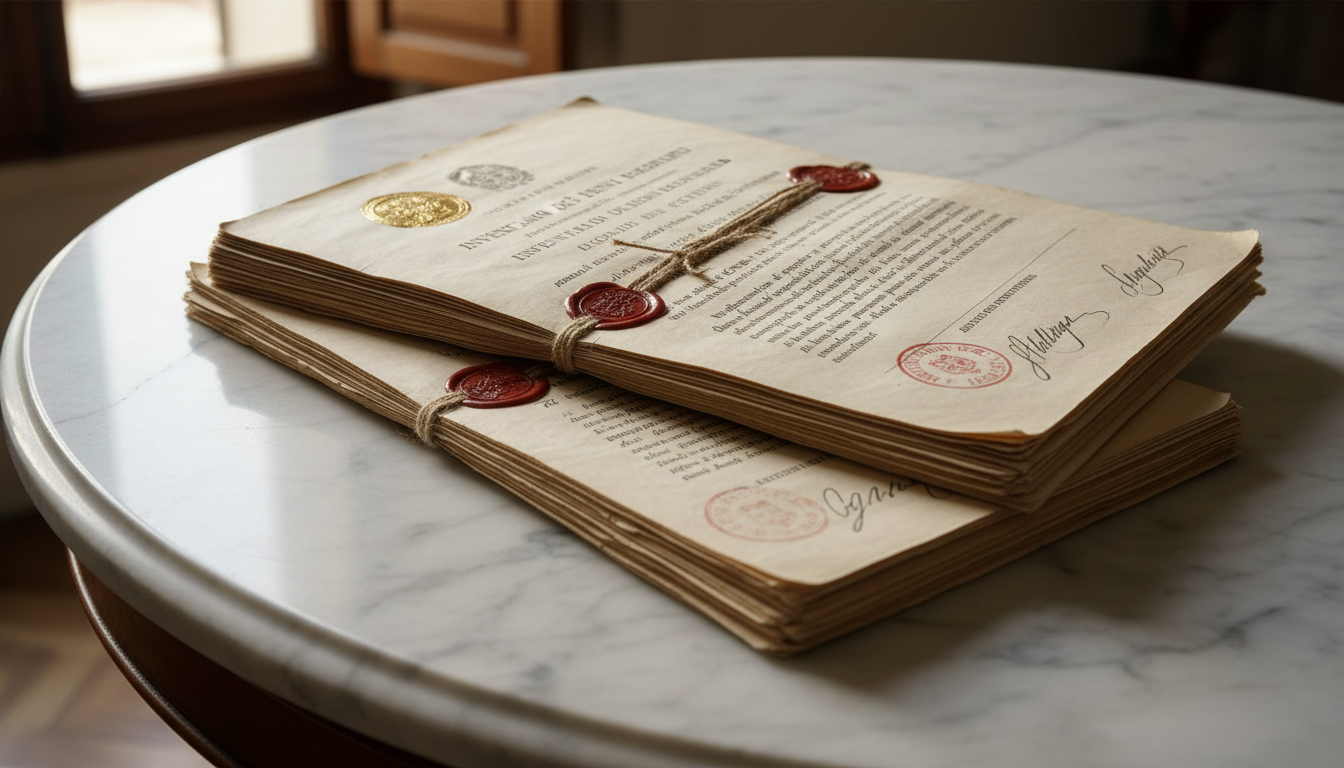 Stack of Italian inheritance legal papers