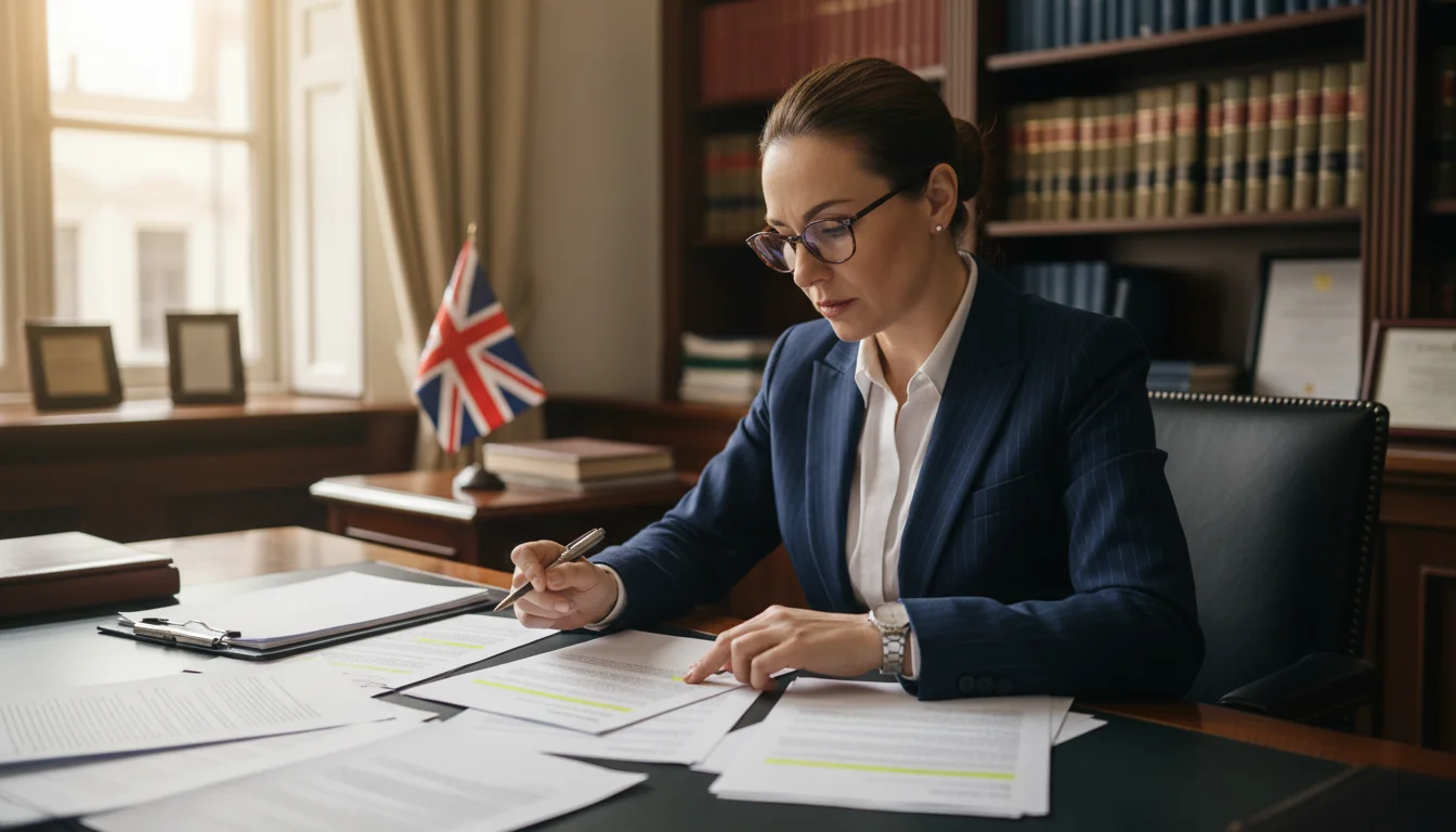 UK lawyer reviewing agreement