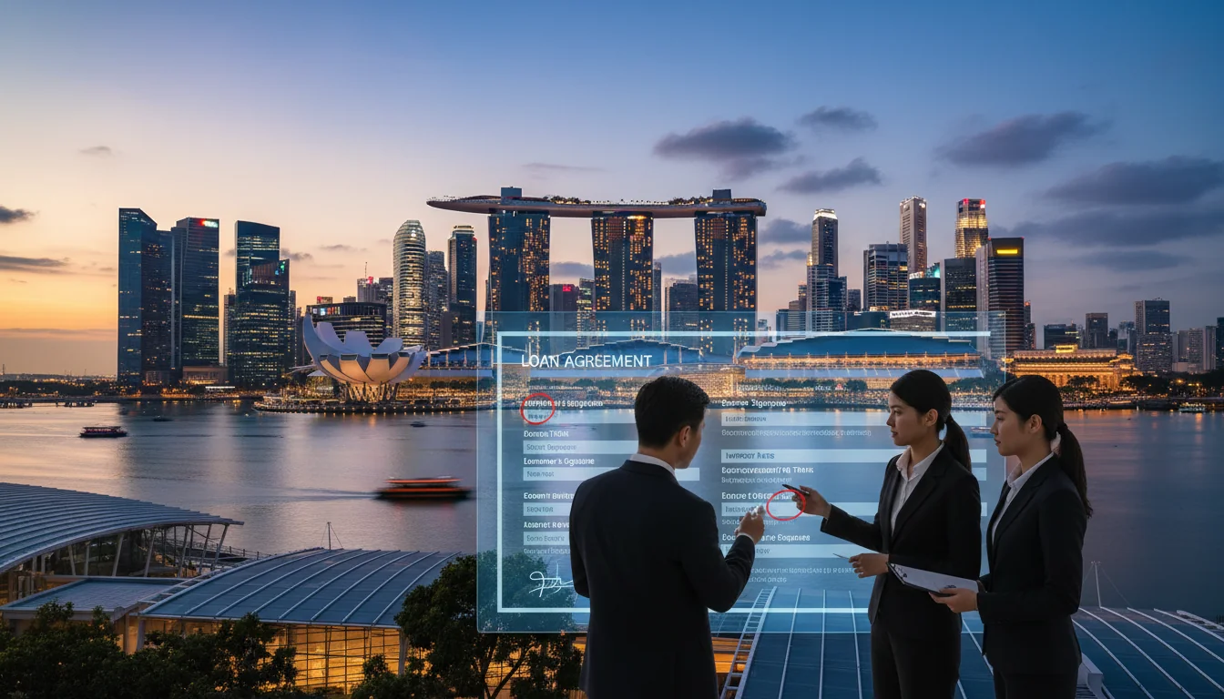 Singapore skyline with financial symbols