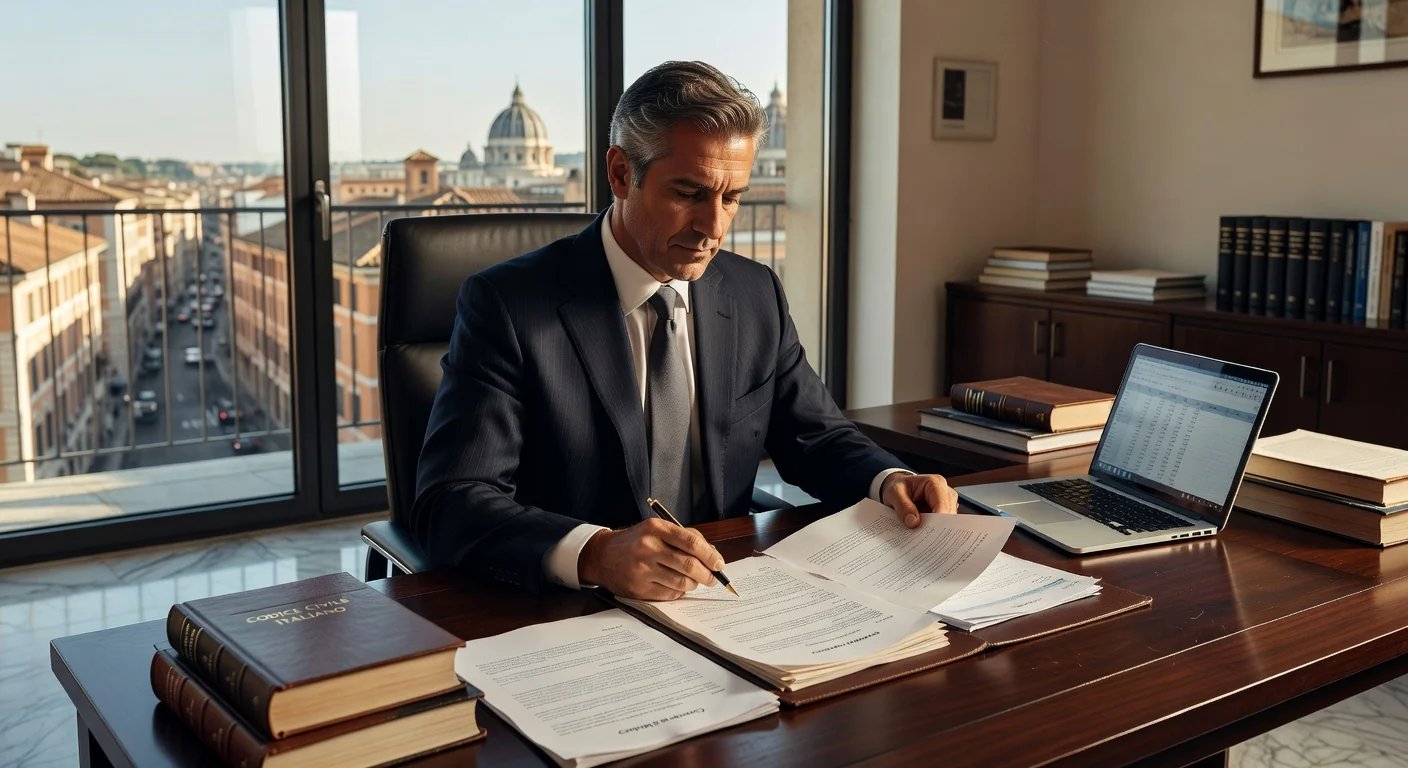 Italian lawyer reviewing loan contract