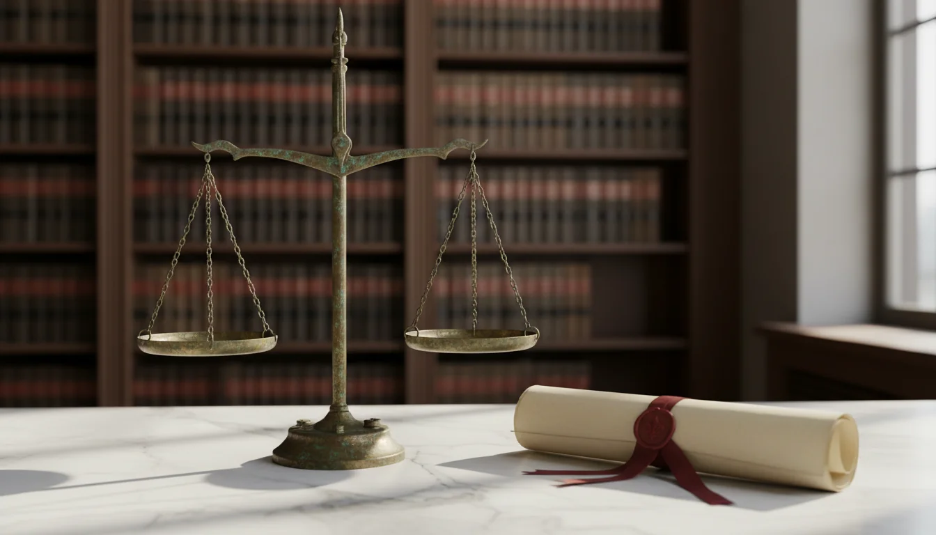 Balance scales with promissory note.