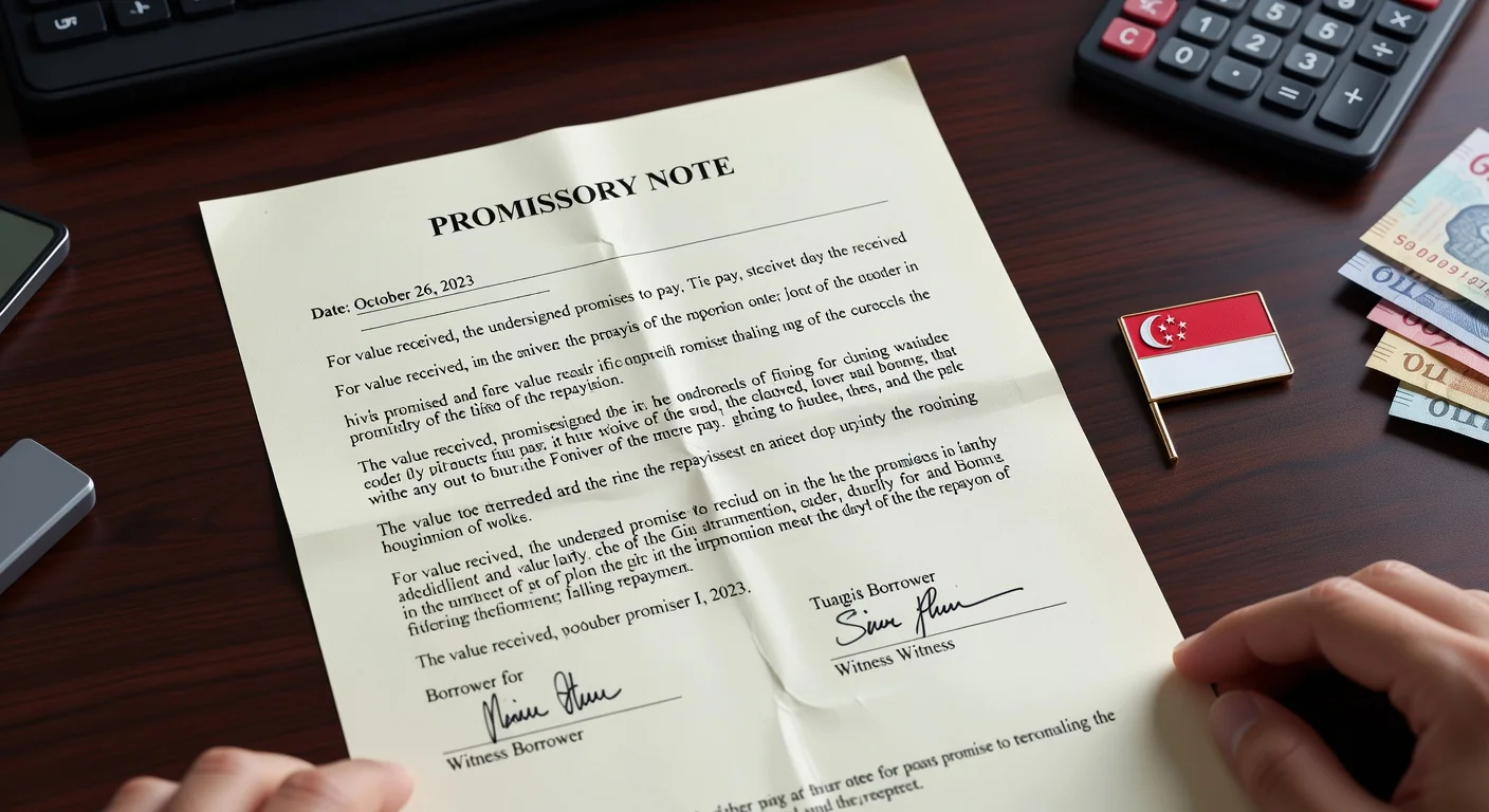 Legal document close-up with Singapore flag