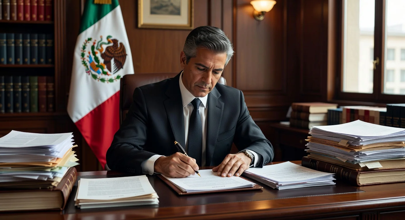 Mexican notary signing pagaré