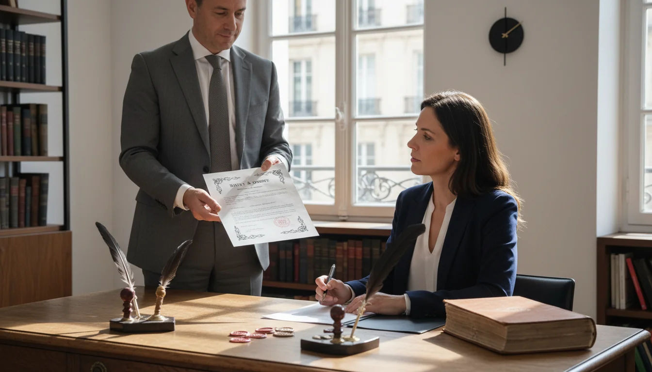 French legal document signing scene