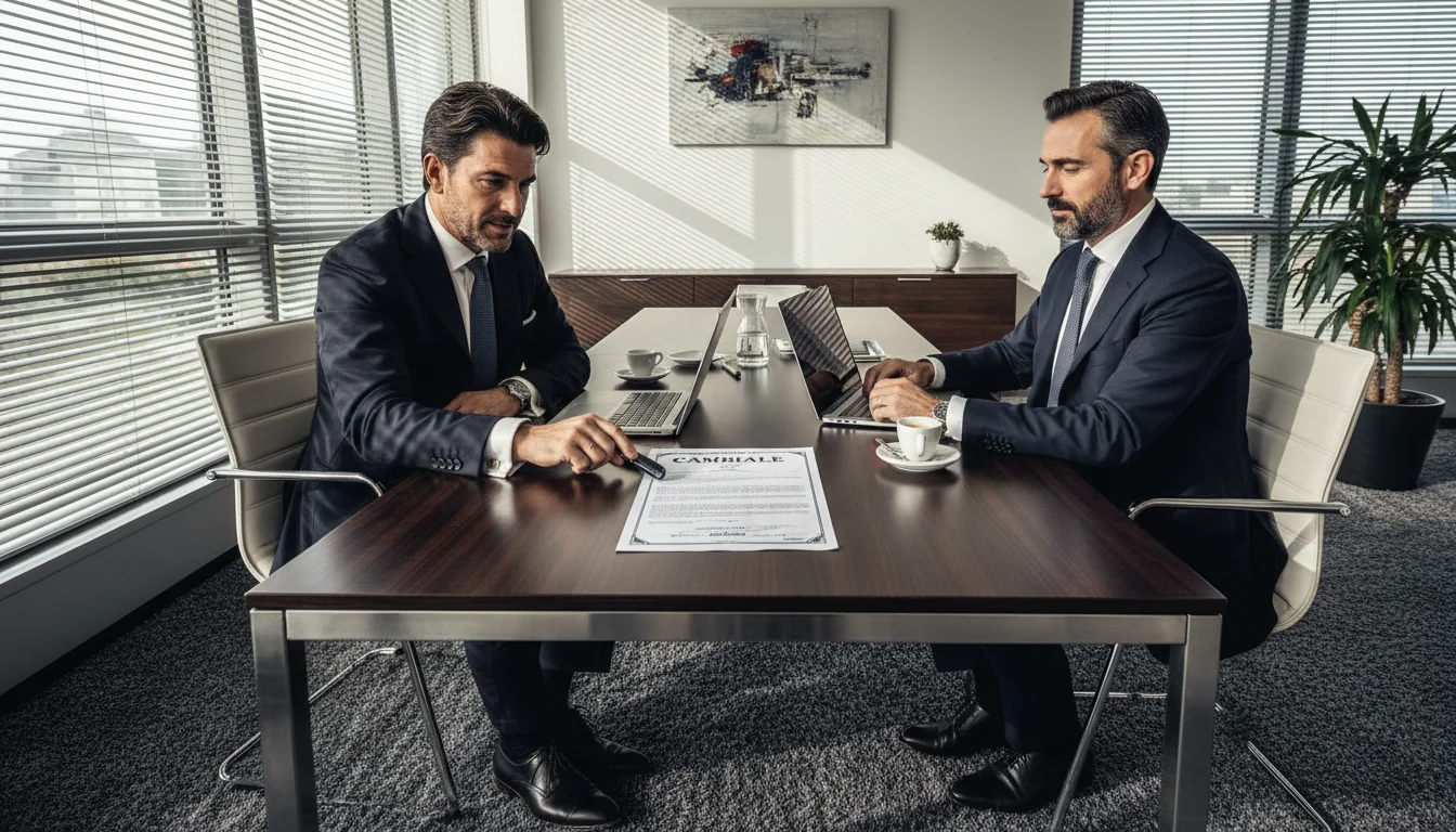 Business meeting discussing cambiale