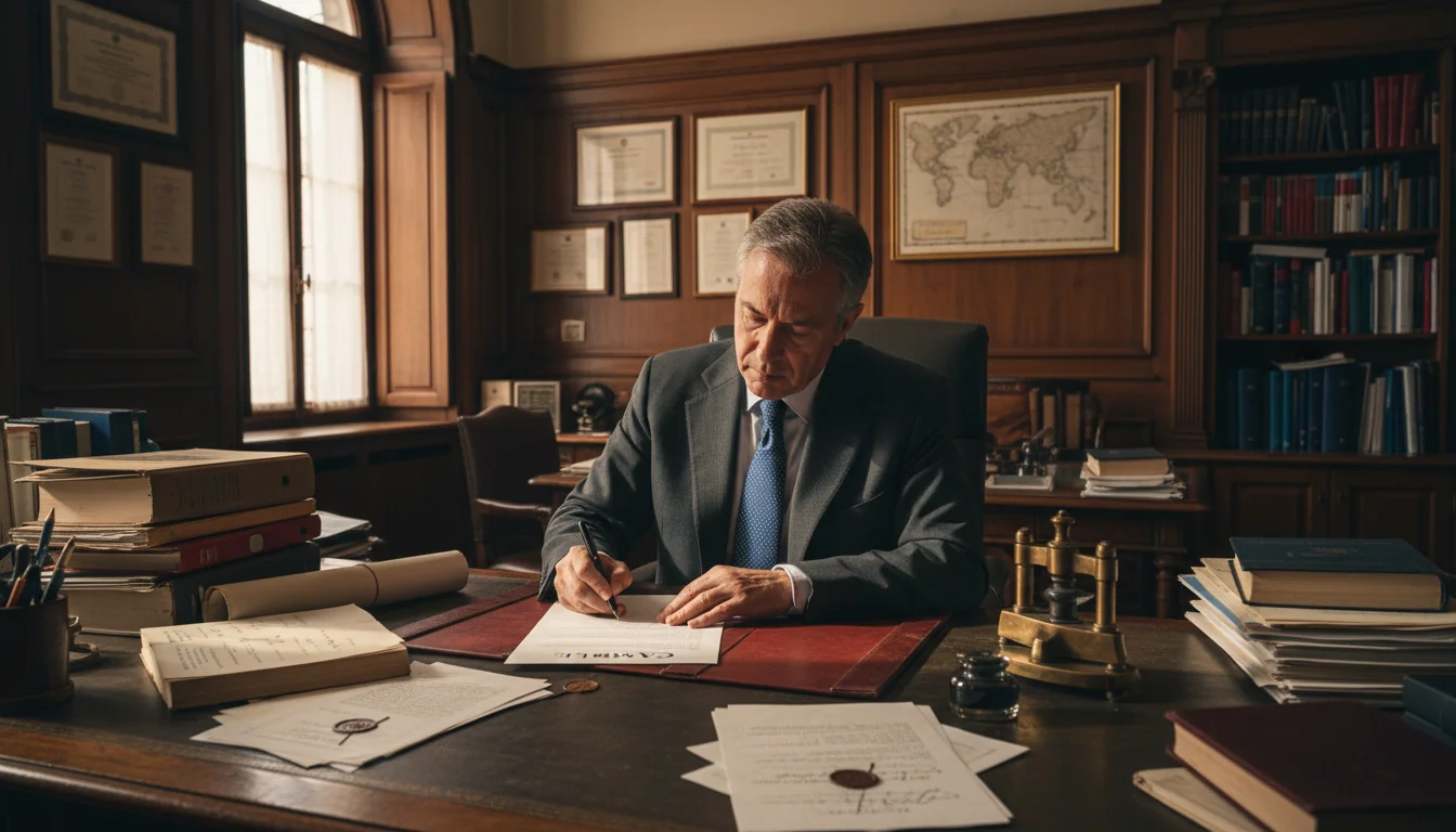 Italian notary signing cambiale