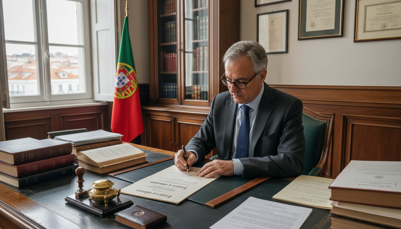 Portuguese notary signing bill of exchange