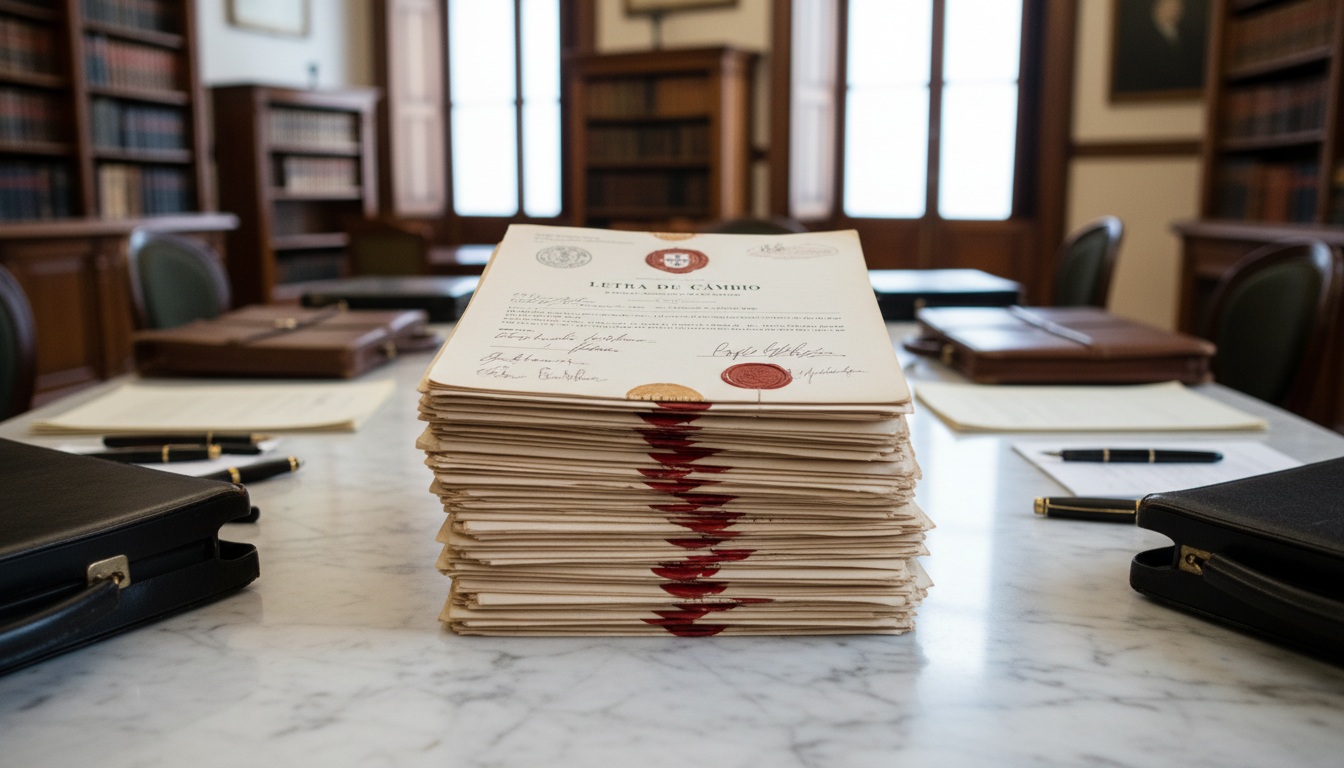 Stack of official Portuguese promissory notes