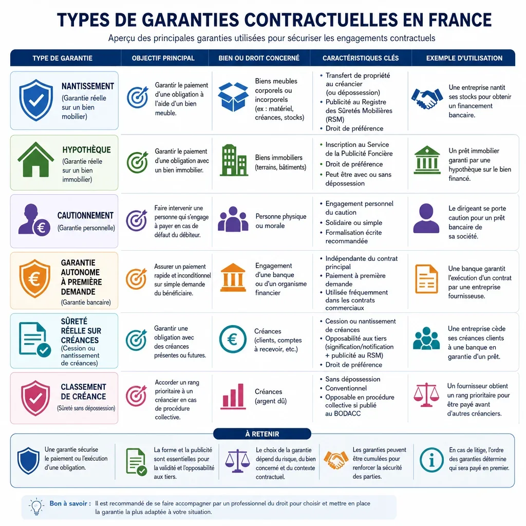 Types de garanties contractuelles en droit français