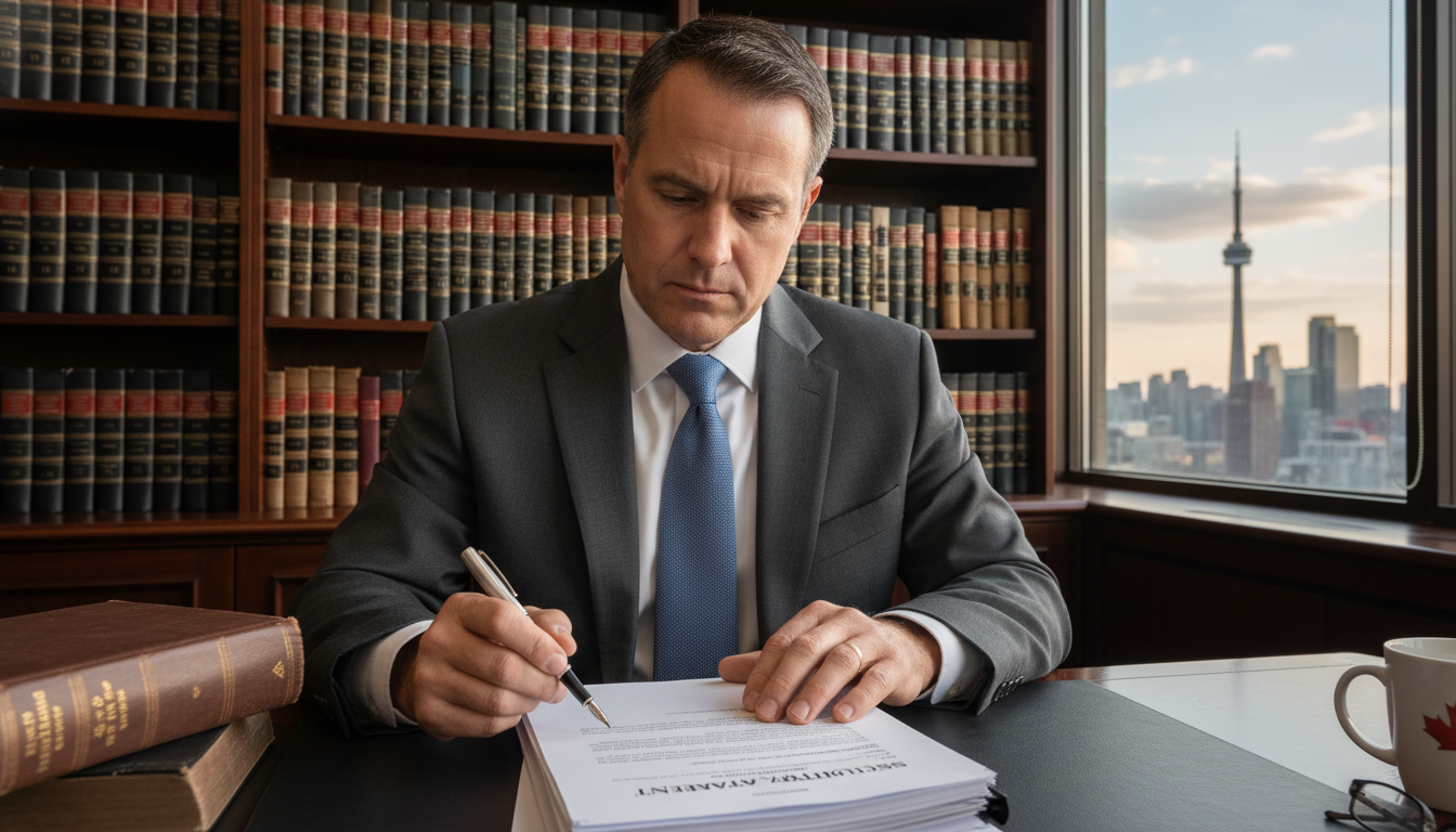 Lawyer reviewing security agreement