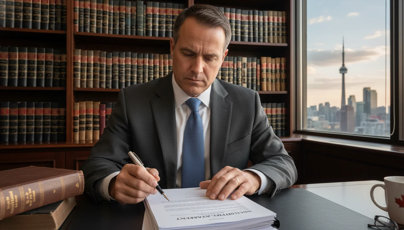 Lawyer reviewing security agreement