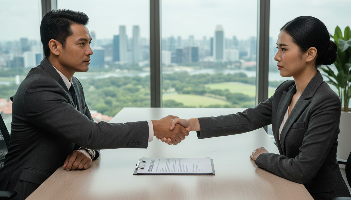 Business professionals signing agreement