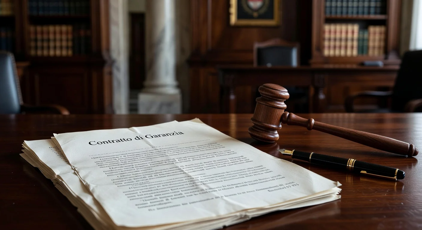 Stack of warranty legal papers and gavel