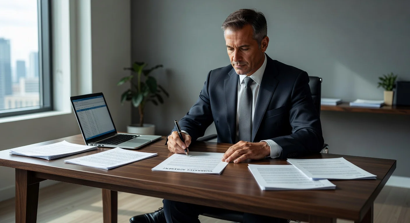 Person signing guarantee document