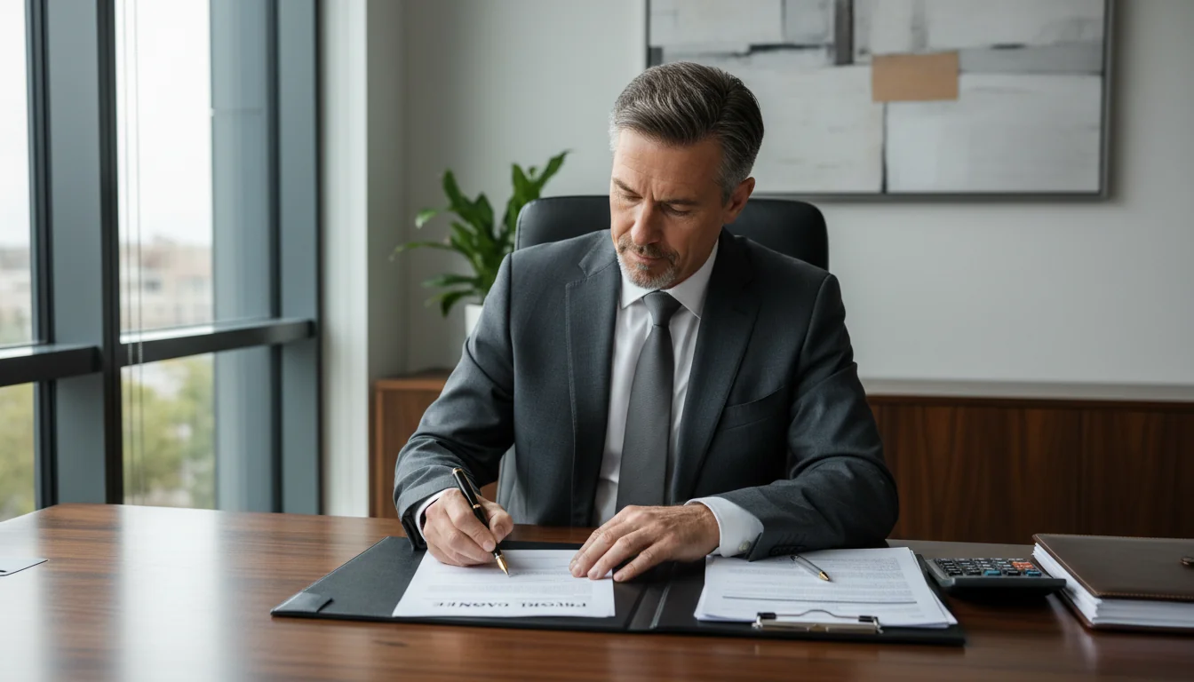 Businessman signing loan guarantee document