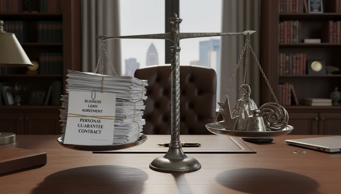 Risk balance scale with loan documents