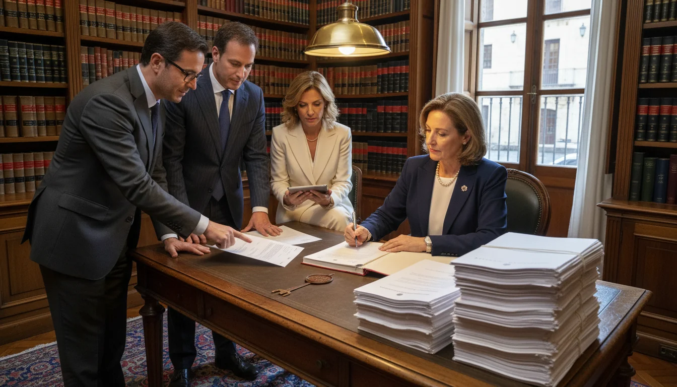 Spanish notary signing legal documents