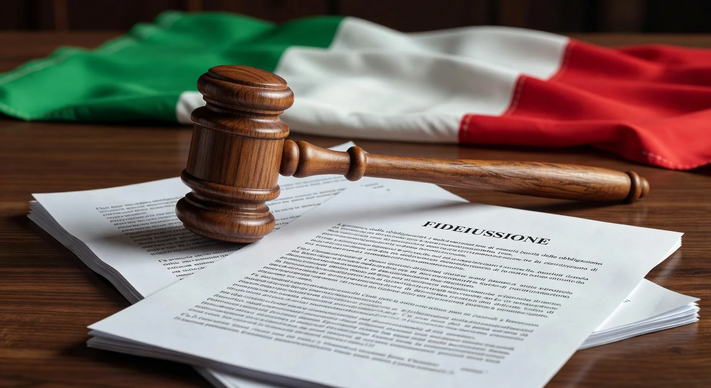 Gavel and Italian flag beside legal papers