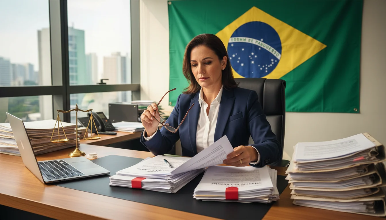 Brazilian lawyer reviewing legal papers