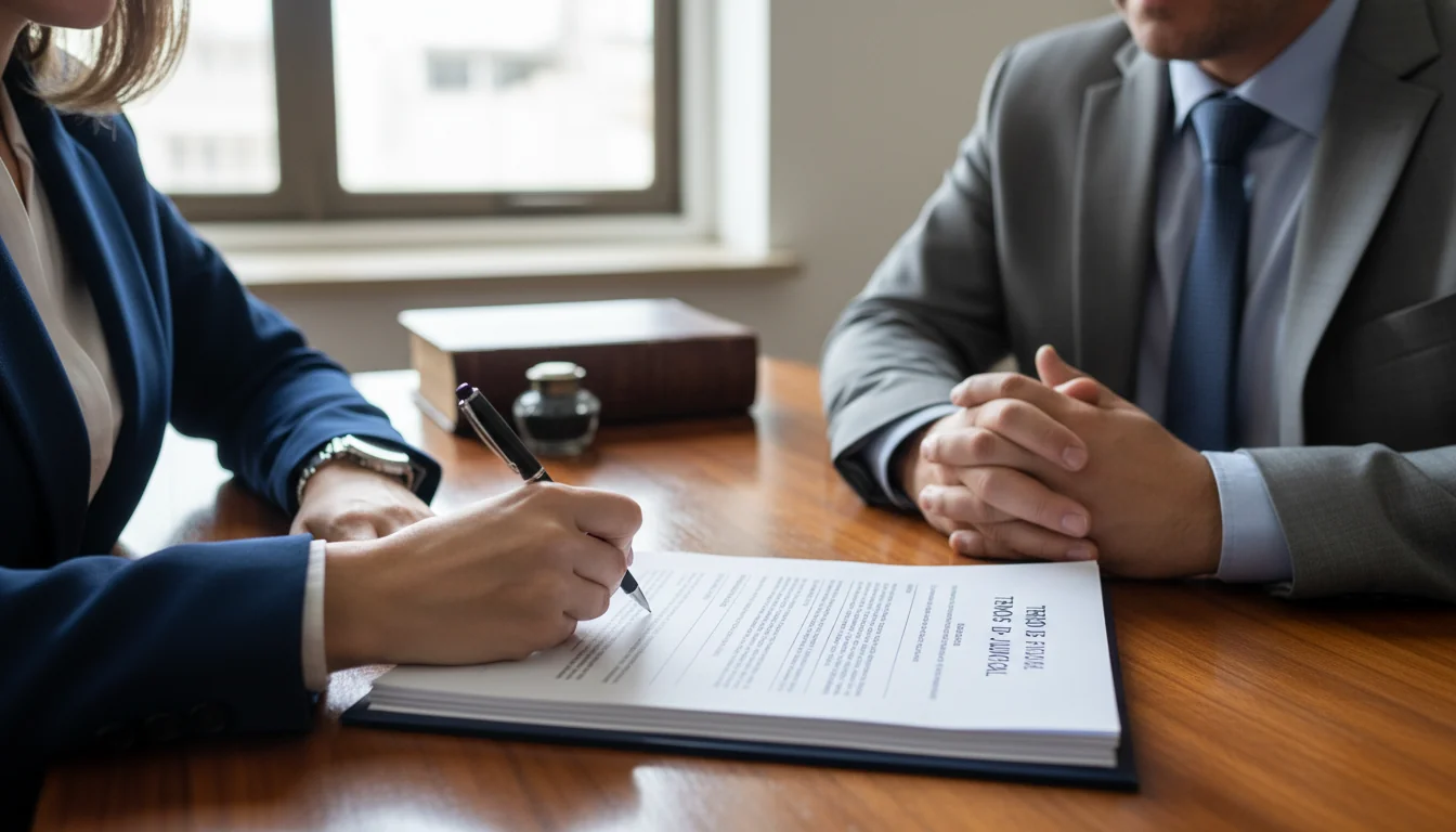 Signing fiança bail agreement document