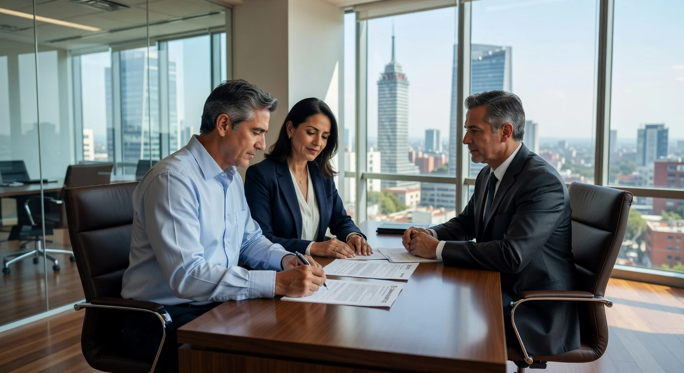 Signing mortgage contract in Mexico.