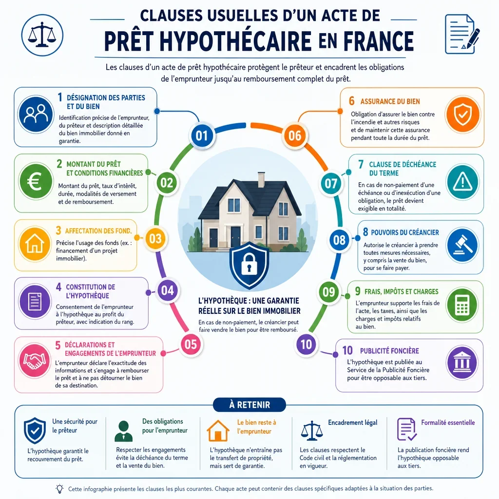 Clauses usuelles d’un acte de prêt hypothécaire