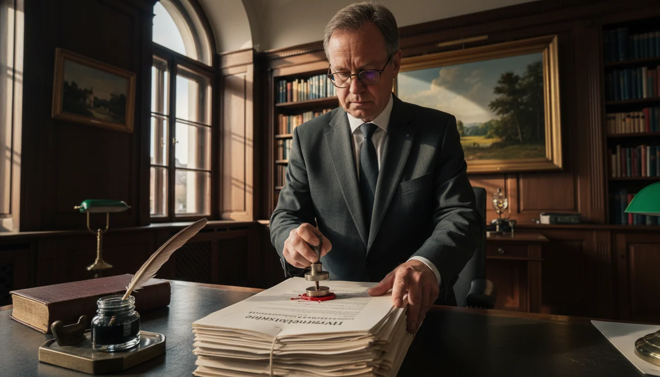 German notary sealing legal document