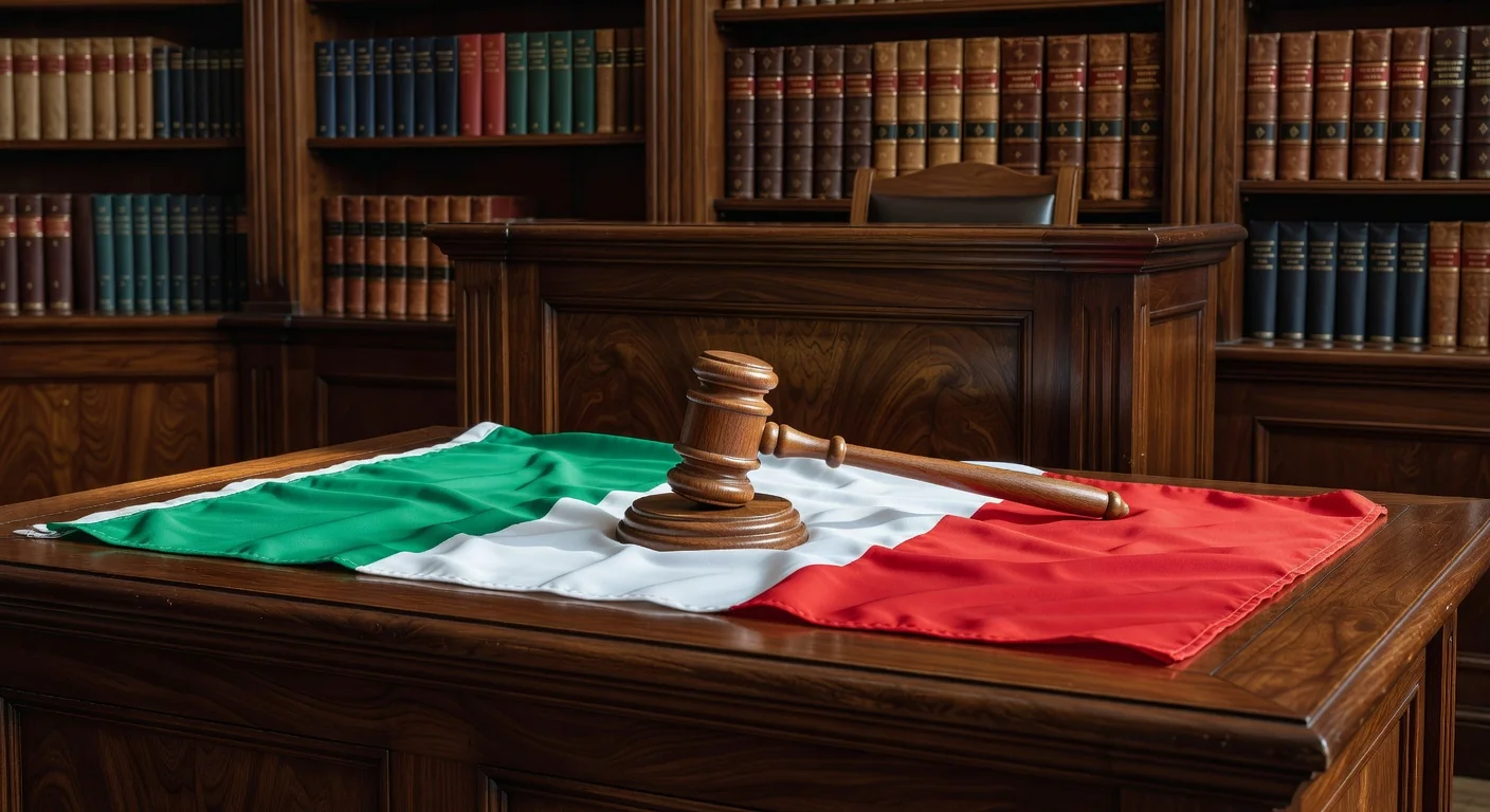 Gavel and Italian flag courtroom