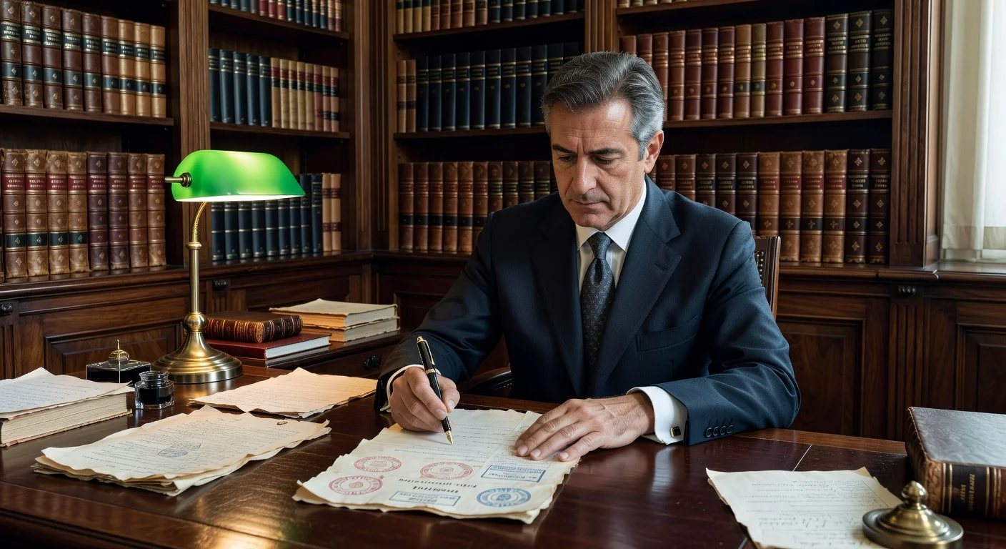 Italian notary signing mortgage document