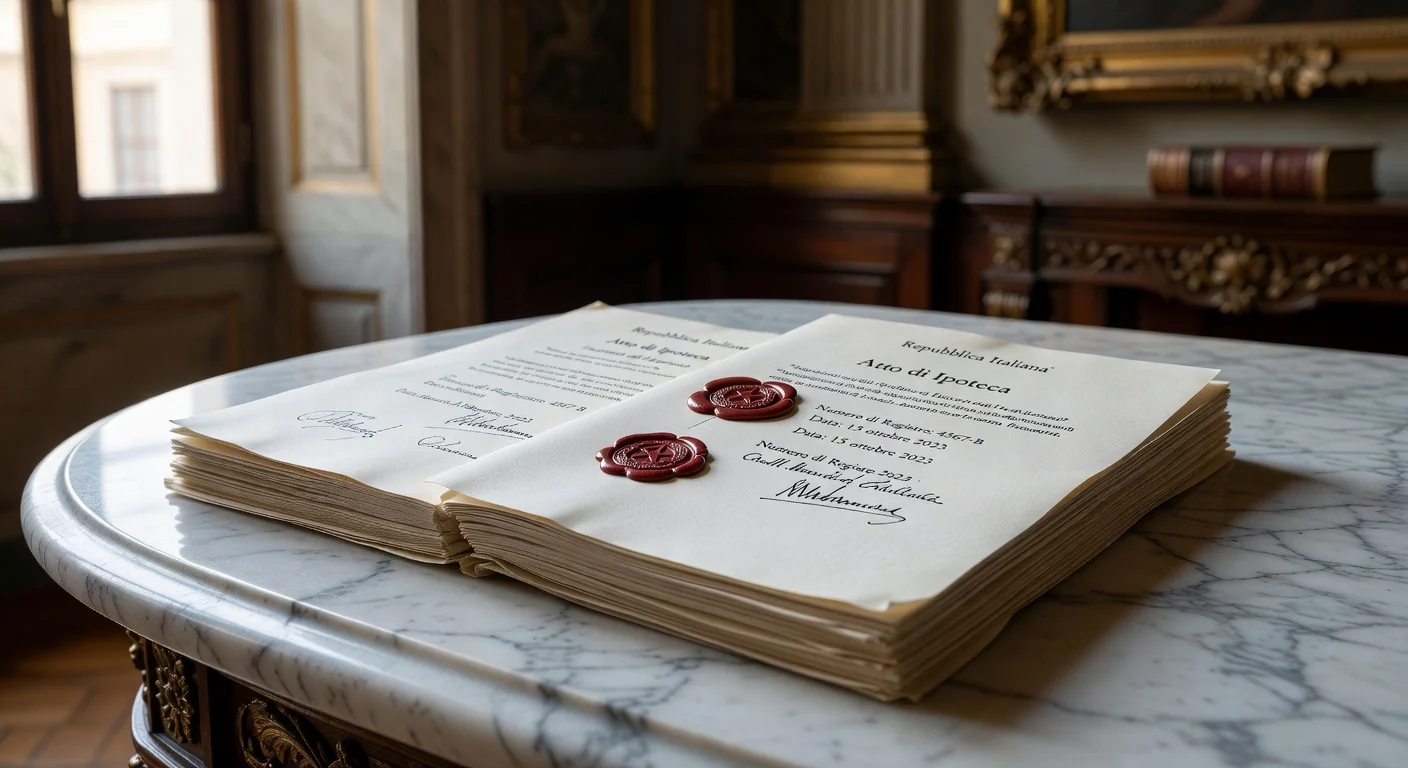 Stack of legal mortgage papers Italy