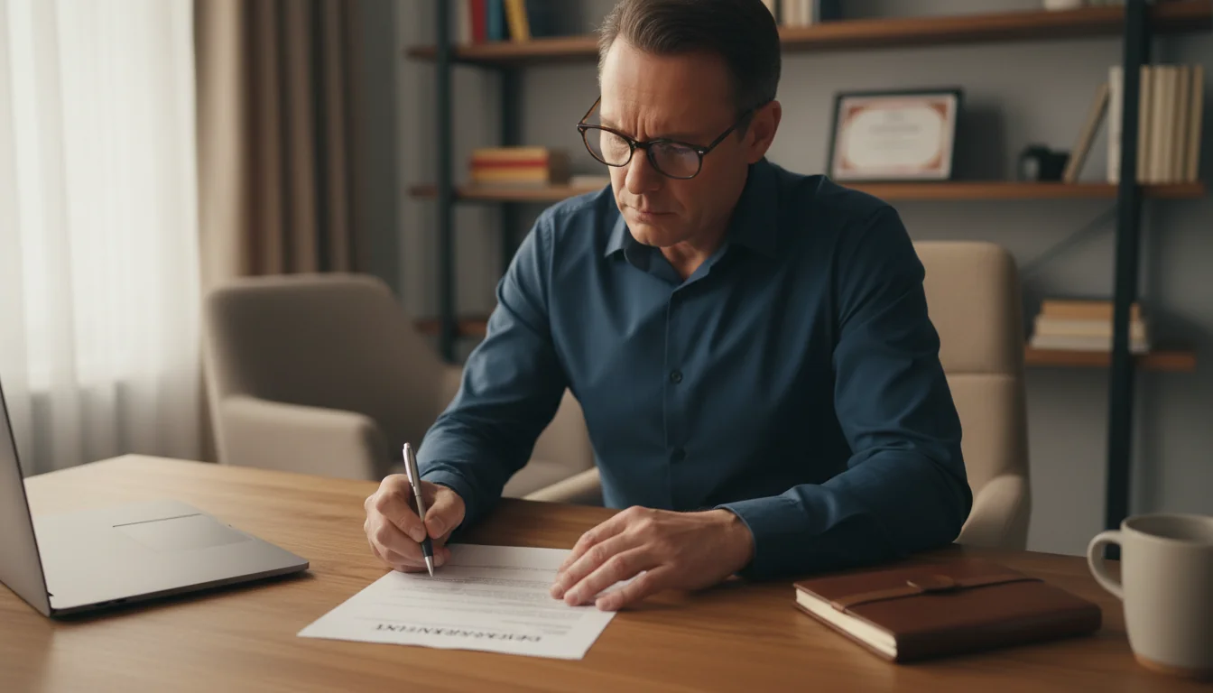 Adult reviewing debt settlement contract.