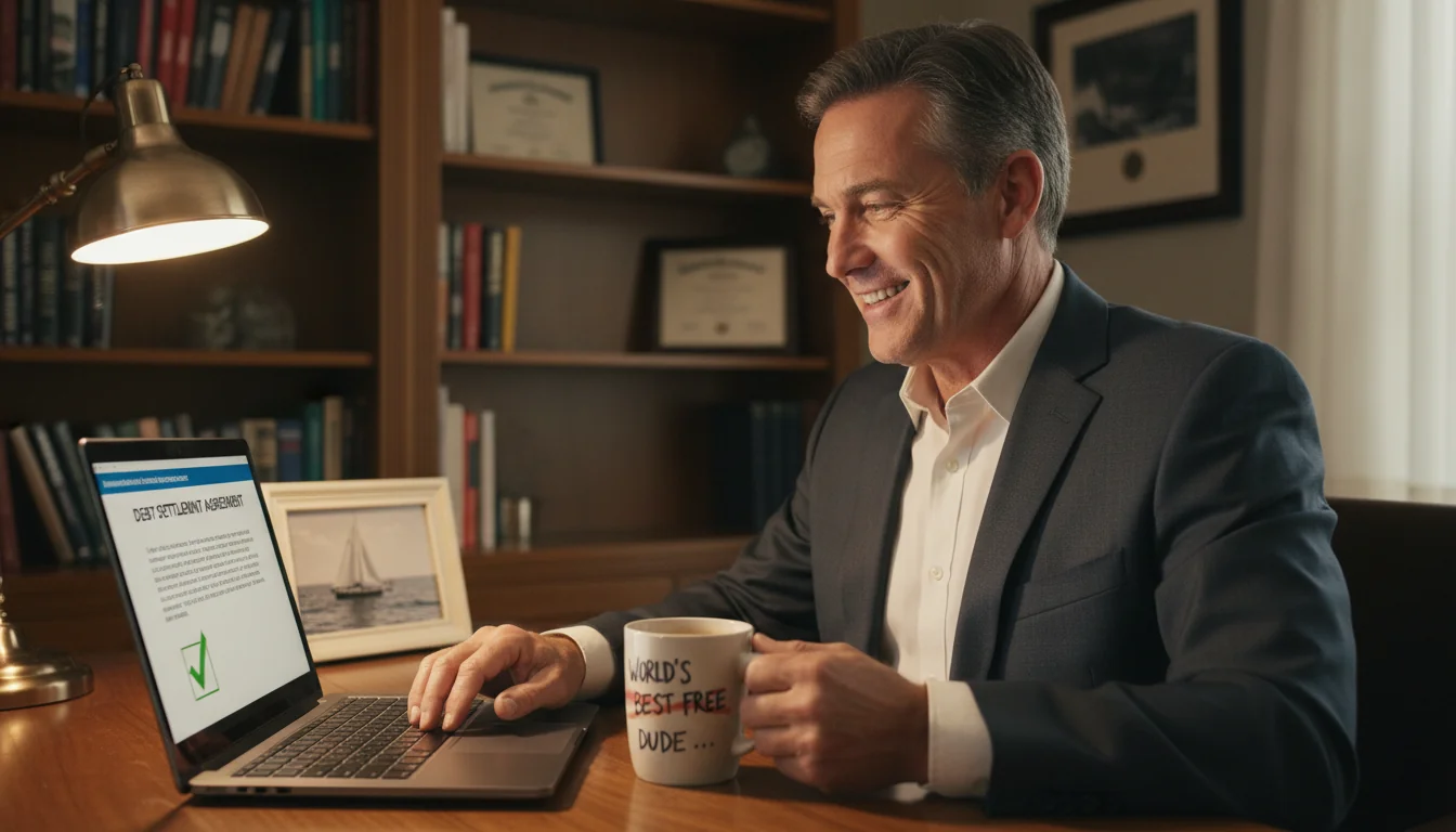 Relieved adult after debt negotiation success