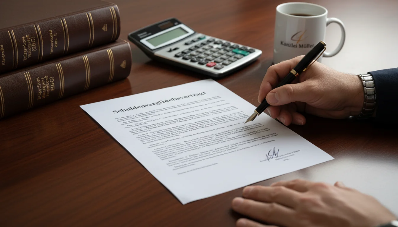 Debt settlement contract on desk