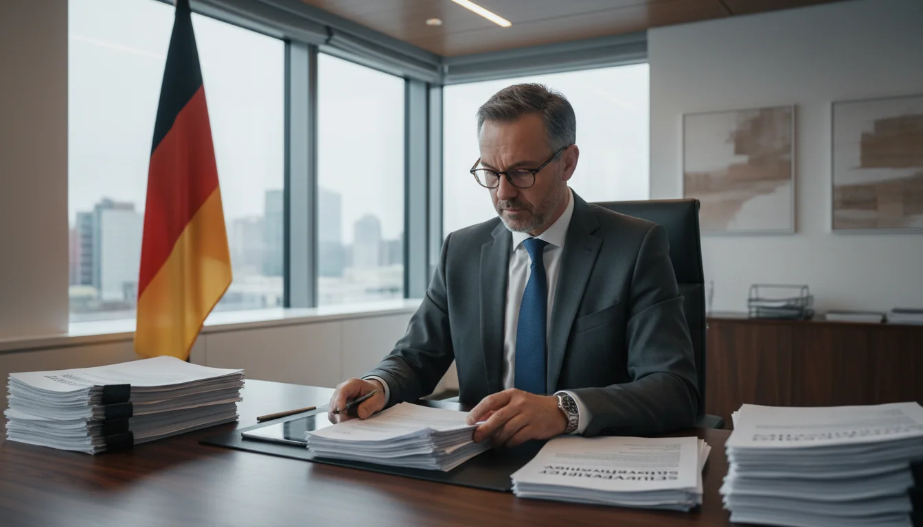 German lawyer reviewing debt agreement