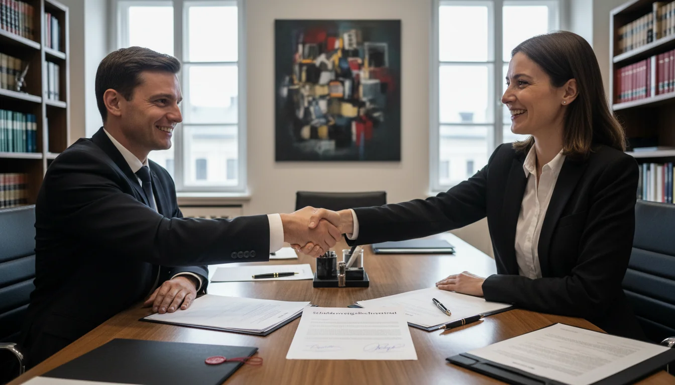 Signing Schuldenvergleichsvertrag in office