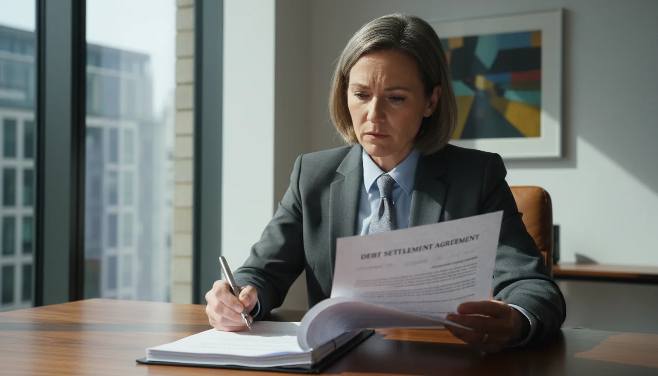 Legal professional reviewing debt documents