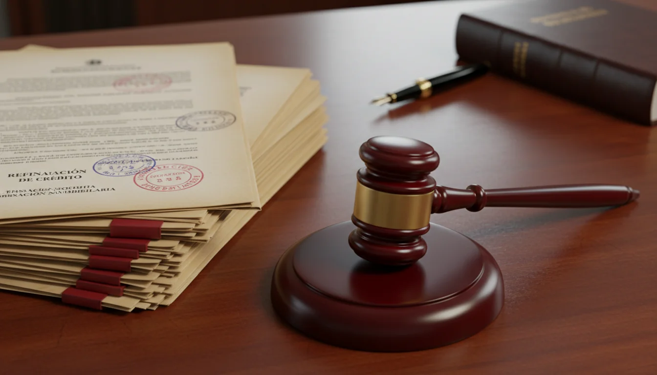 Gavel and Spanish legal papers on desk