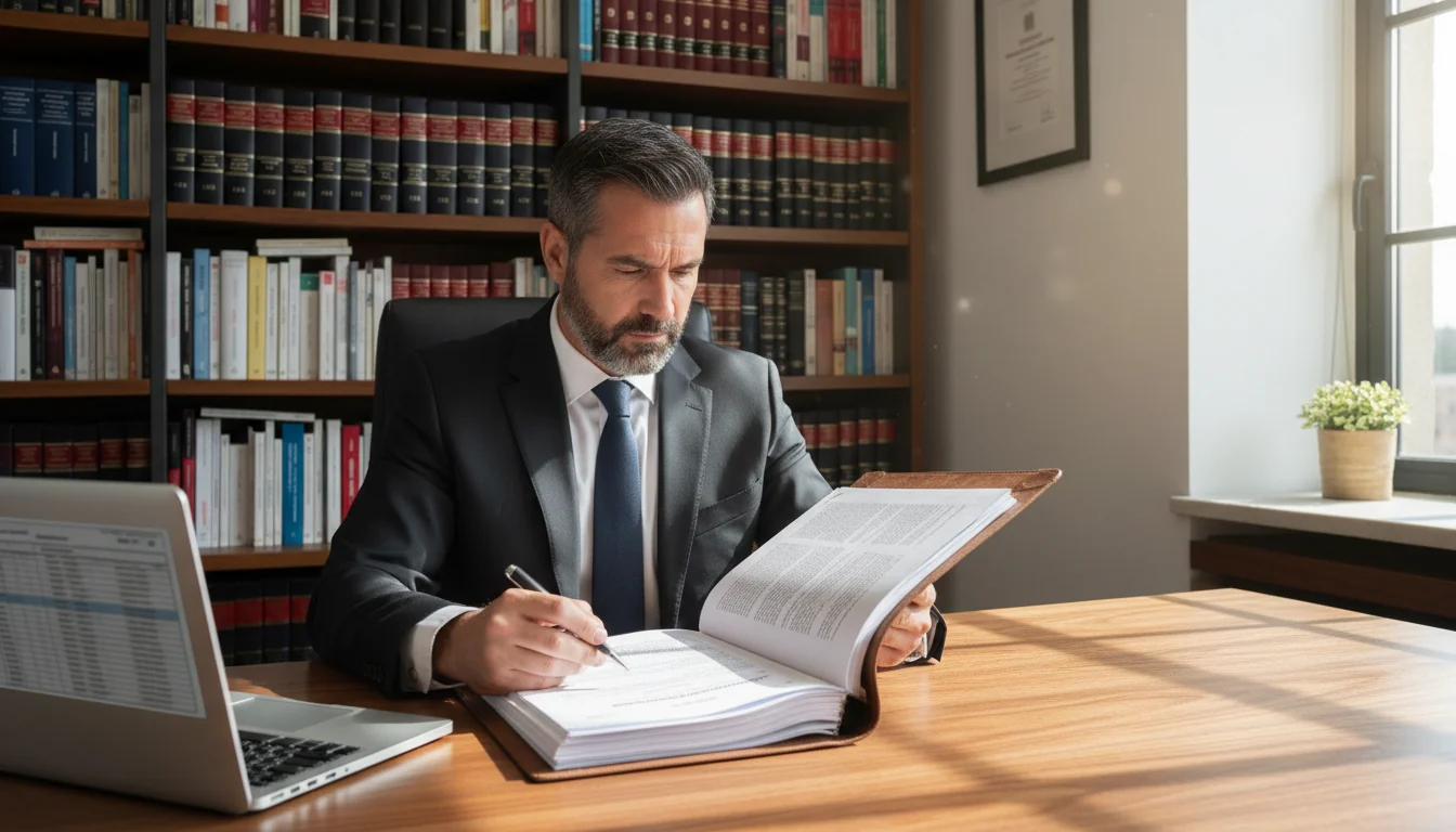 Spanish lawyer reviewing refinancing agreement