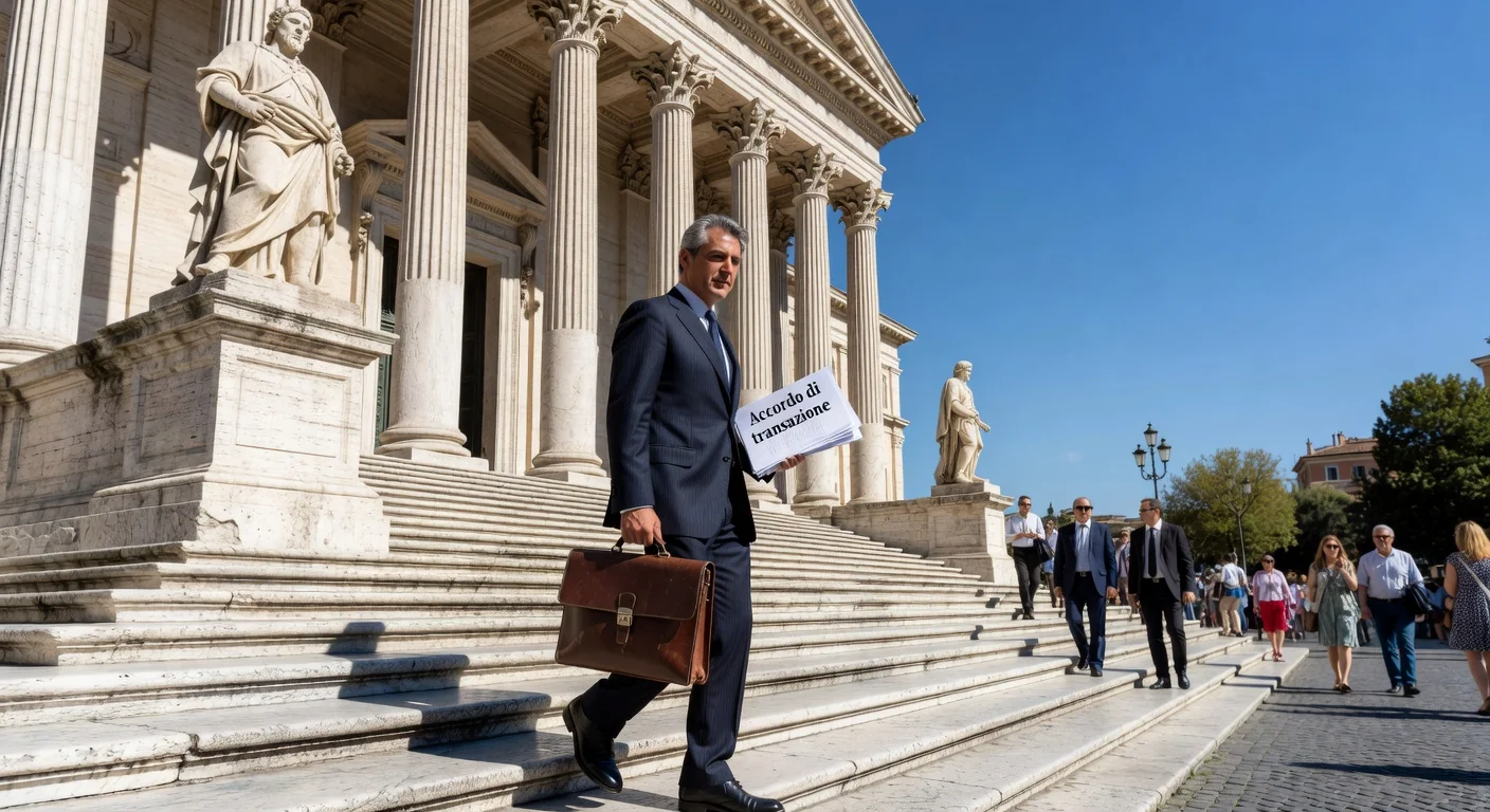 Italian courthouse exterior with documents