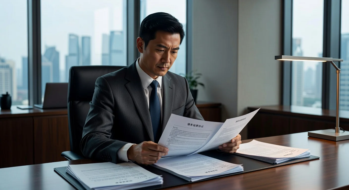 Chinese lawyer reviewing debt agreement