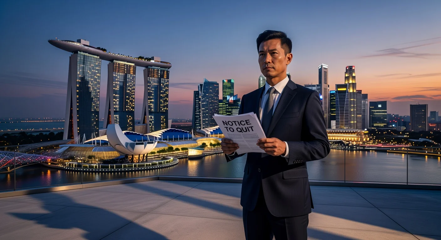 Singapore skyline with legal documents