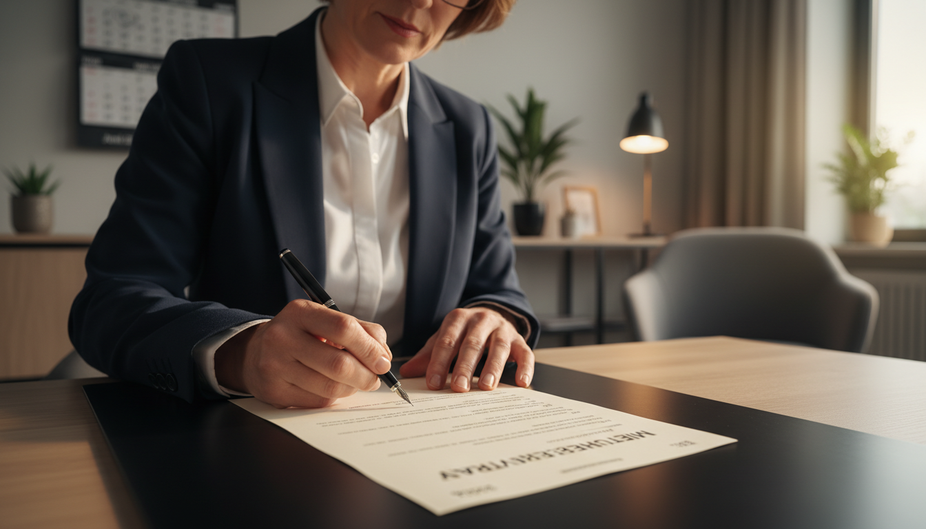 Tenant signing rental contract.