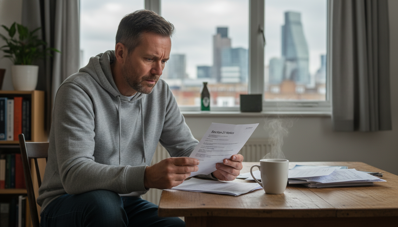 Tenant reading eviction notice alone